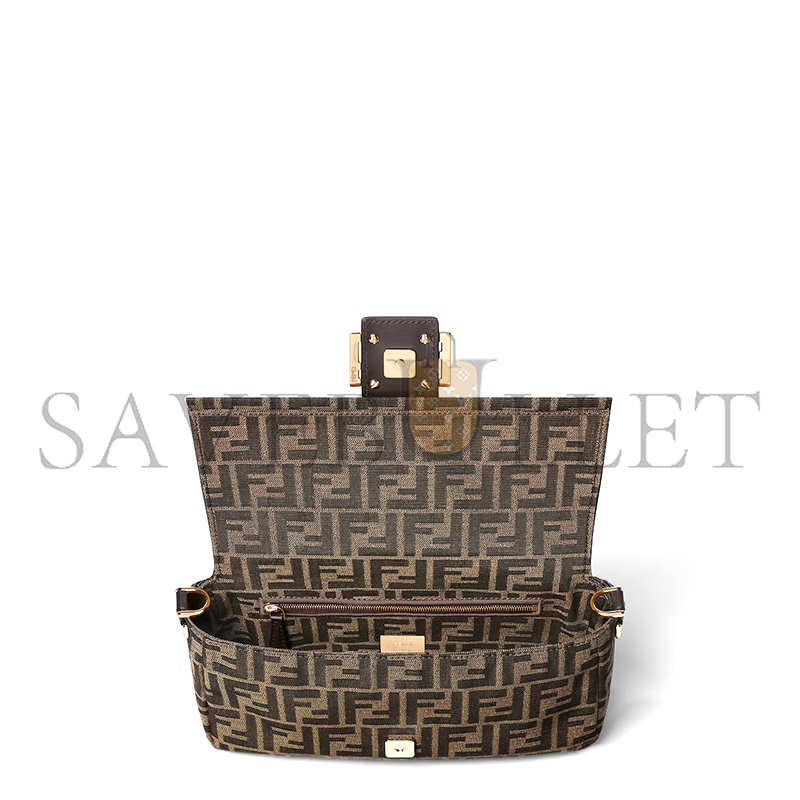 FENDI BAGUETTE TOBACCO BROWN FF JACQUARD FABRIC BAG 8BR600AFPMF1GL7 (27*15*6cm)